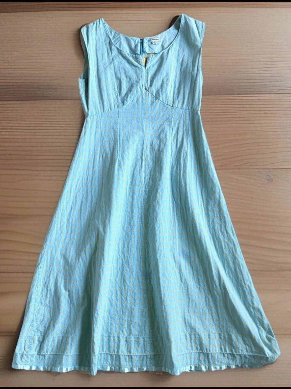 J PETERMAN Dress Size 10 Light Blue Yellow Polka Dot Sleeveless Cotton READ INFO